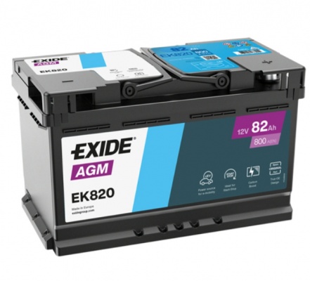 Exide Start-Stop AGM EK820 (82 A/h), 800A R+