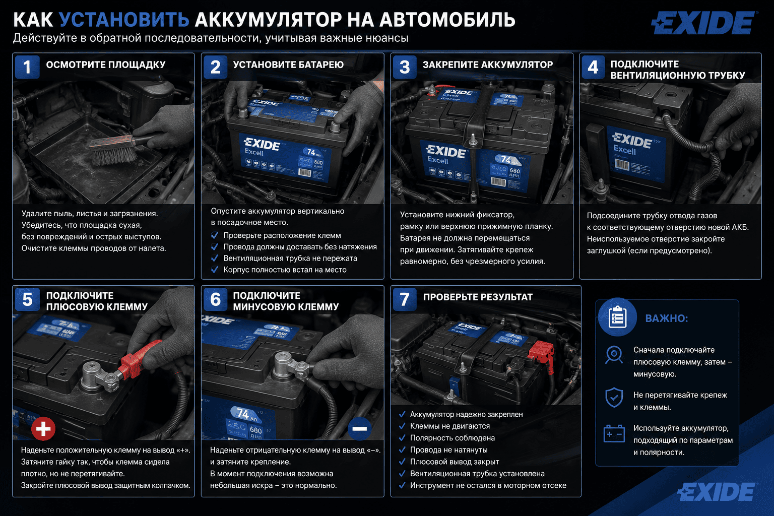 Как установить аккумулятор на автомобиль